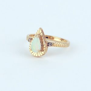 Opal and champagne diamond hand engraved ring